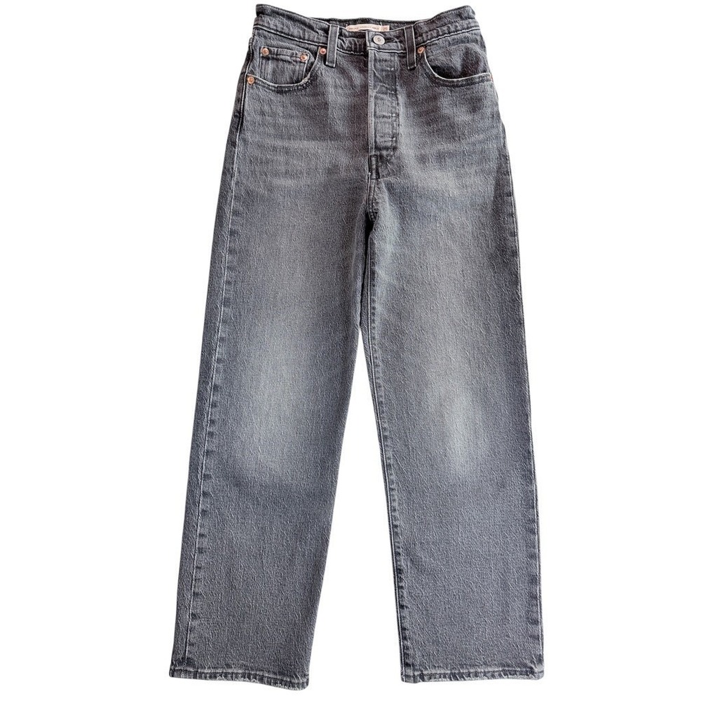 Levi's Ribcage‎ Straight Ankle Women 25 Gray High Rise Button Fly Jeans